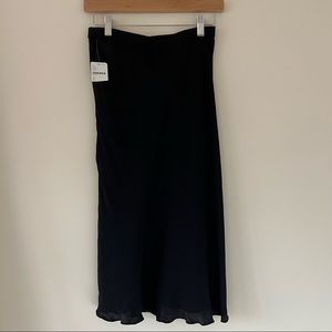 Black satin midi skirt